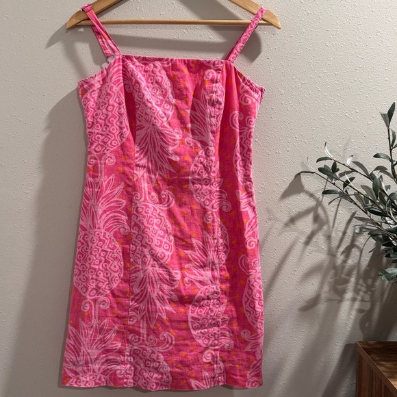 Lilly Pulitzer Size 2 Pink Pineapple Cocktail Linen Cotton Shift Dress Vacation - Picture 1 of 8